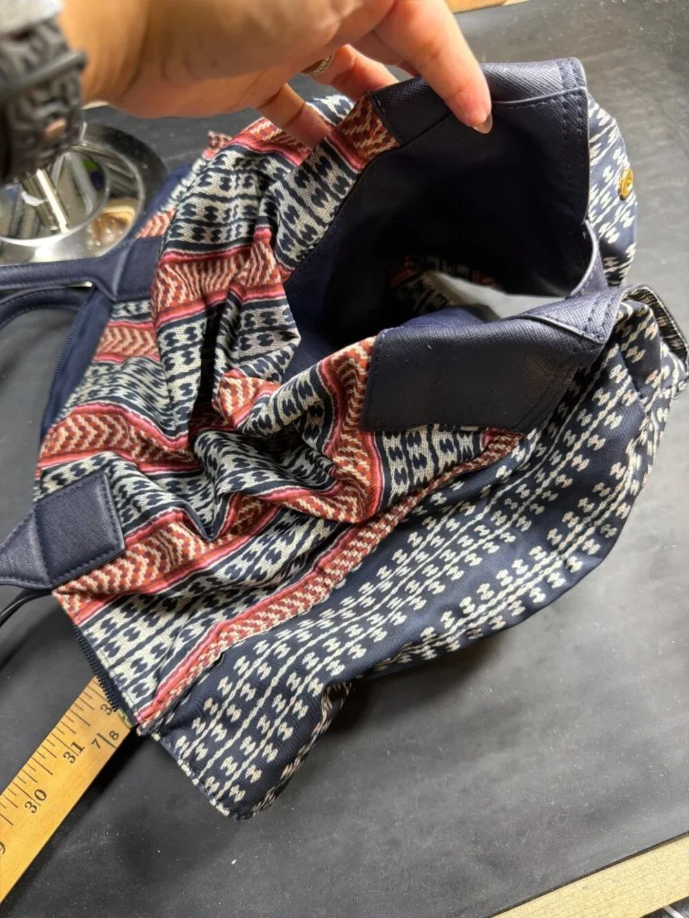Tory Burch Navy Ikat Printed Packable Nylon Tote Shoulder Bag Women's Travel